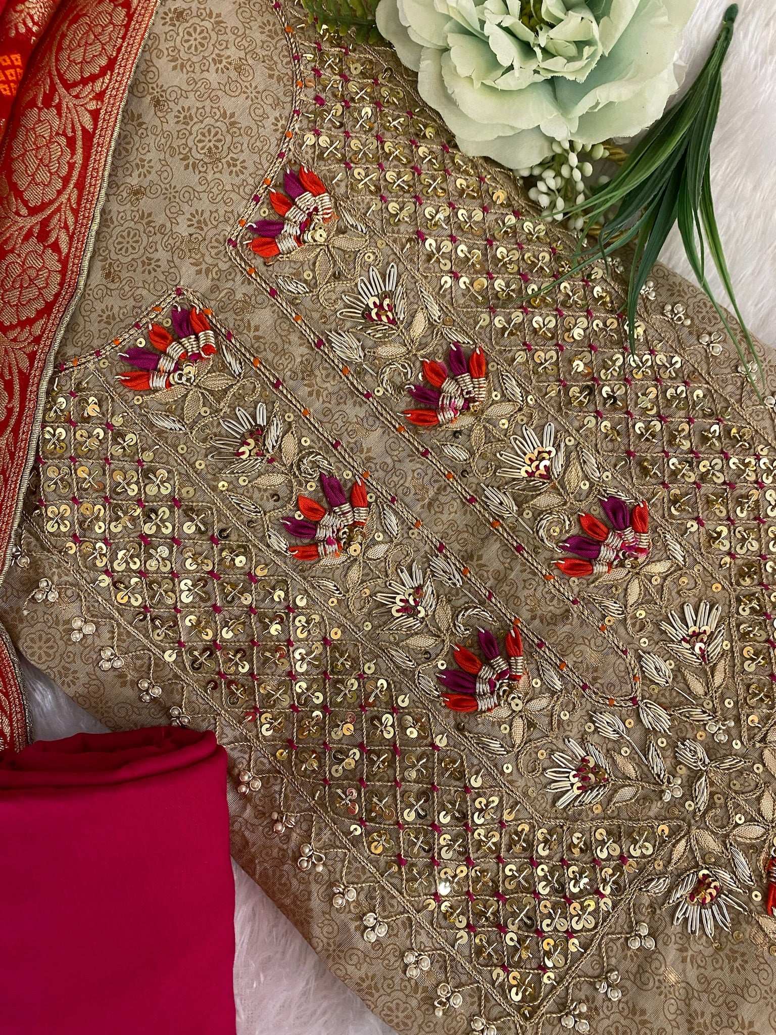 CHANDERI SILK SUIT DRAK BADGE COLOR