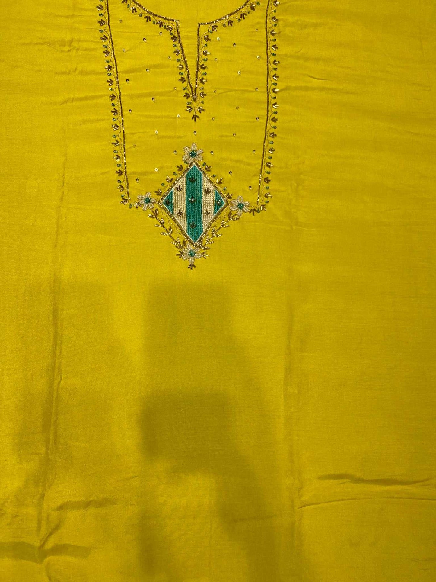 Yellow Muslin Suit With Organza Dupatta