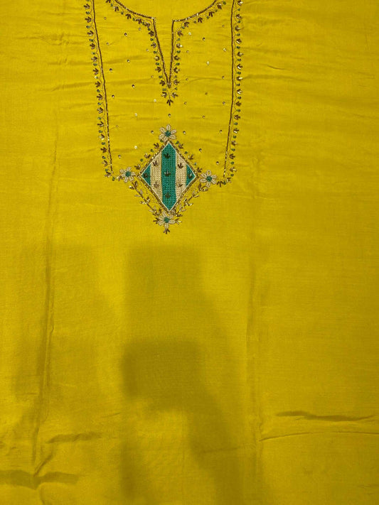 Yellow Muslin Suit With Organza Dupatta