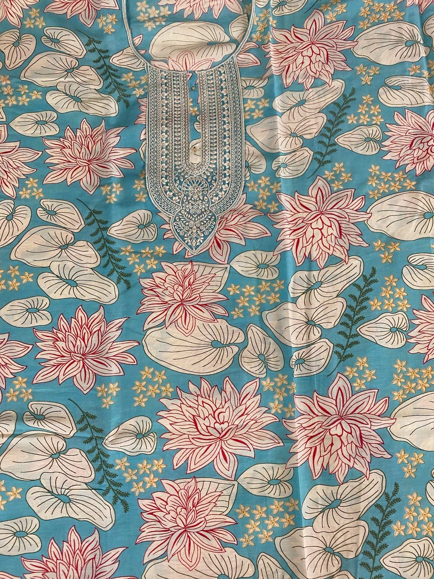 SKY BLUE  PRINTED SEMI CREPE SUIT
