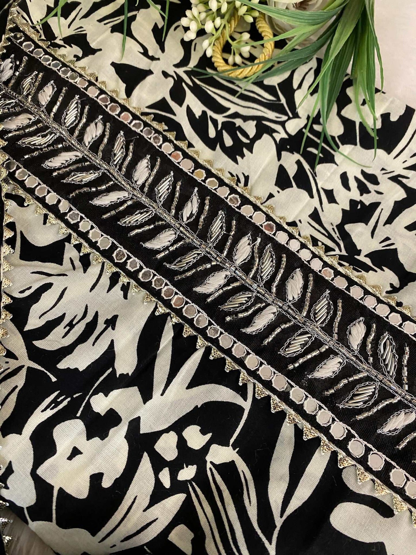 Black And White Printed Cotton Printed Suit