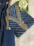 V SHAPED NECK INDIGO BLUE SUIT