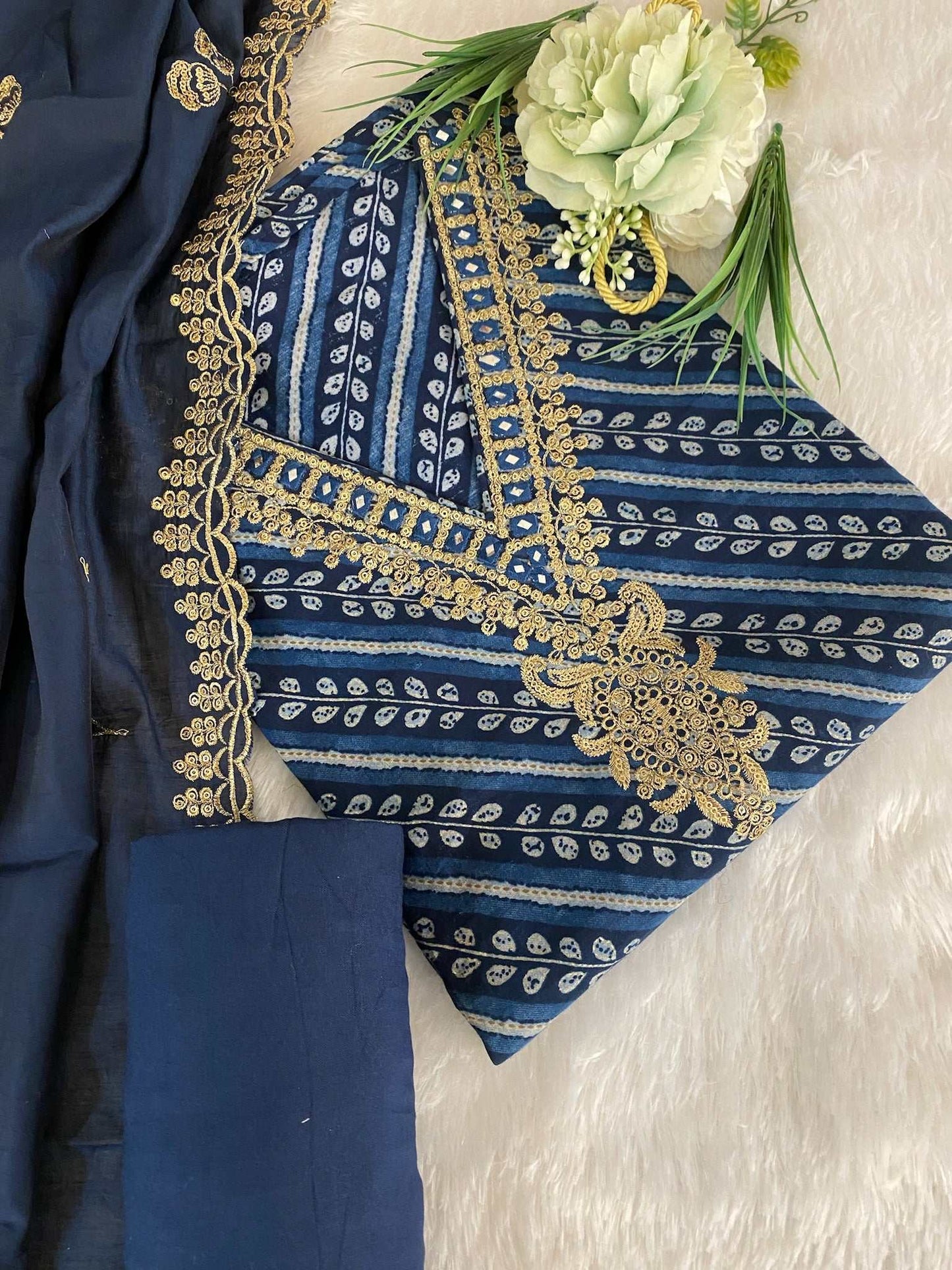 V SHAPED NECK INDIGO BLUE SUIT