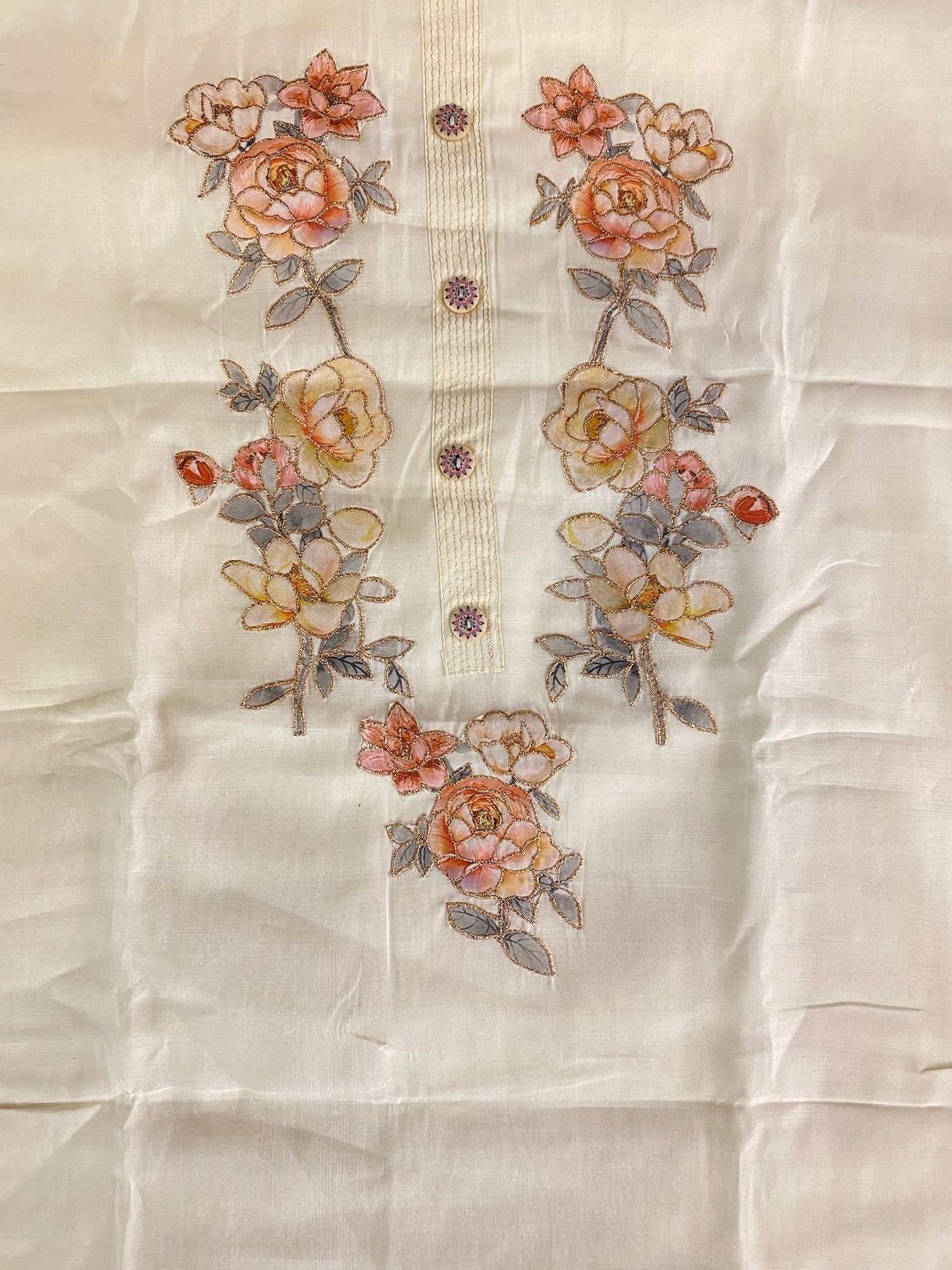 IVORY FLORAL PATCH WORK MODAL SUIT