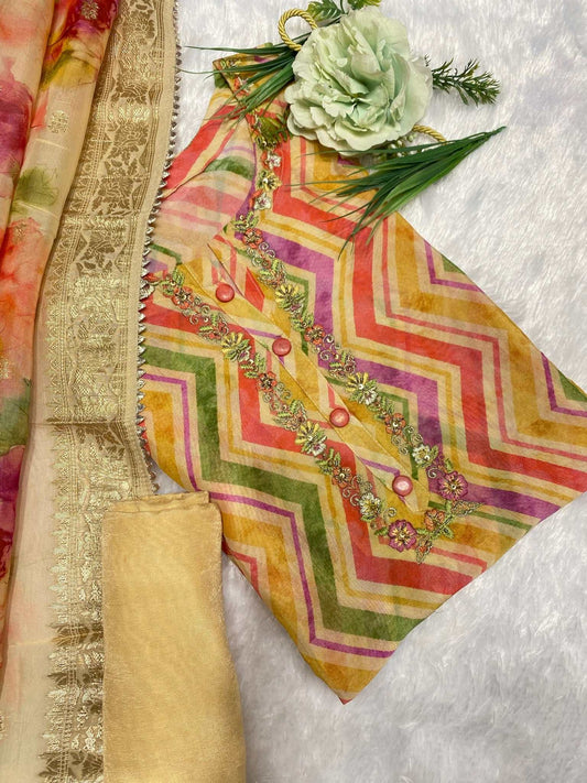YELLOW COLOUR ORGANZA SUIT