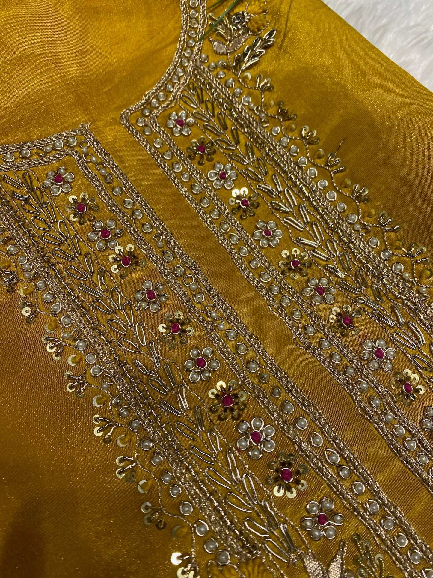 SOFT SILK MUSTARD SUIT PINK DUPTTA