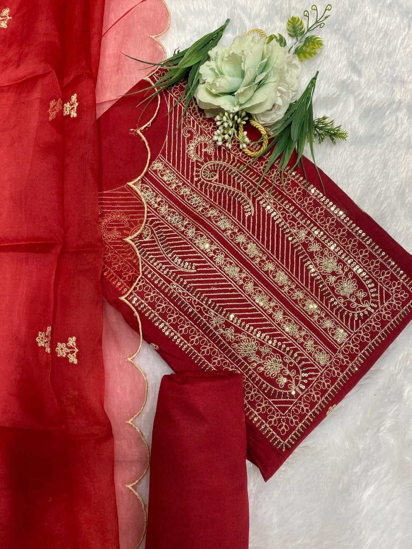 MAROON THREAD WORK SUIT