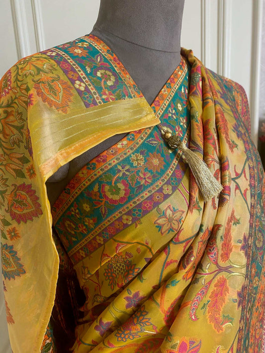 yellow Khaddi weaving saree