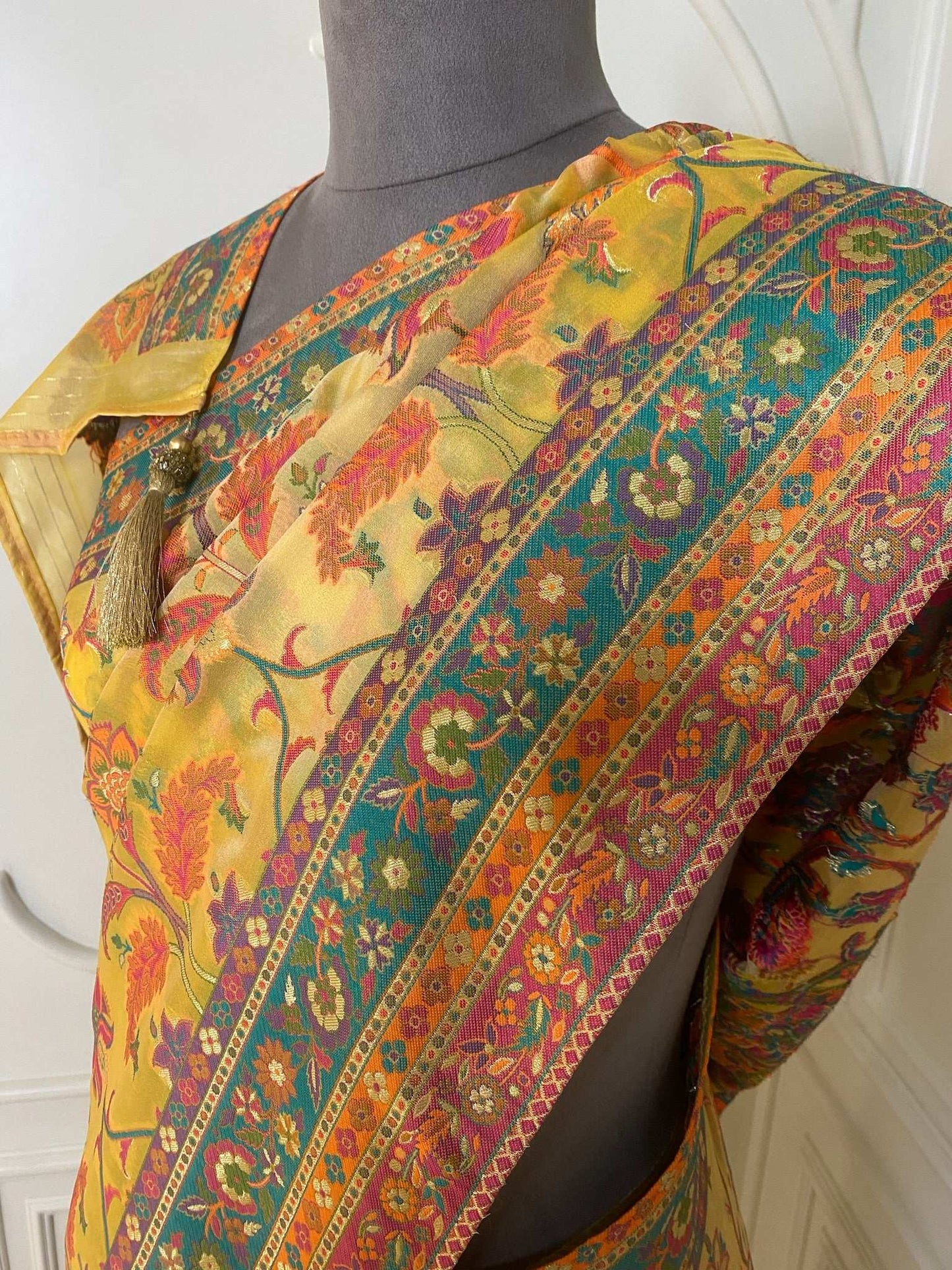 yellow Khaddi weaving saree