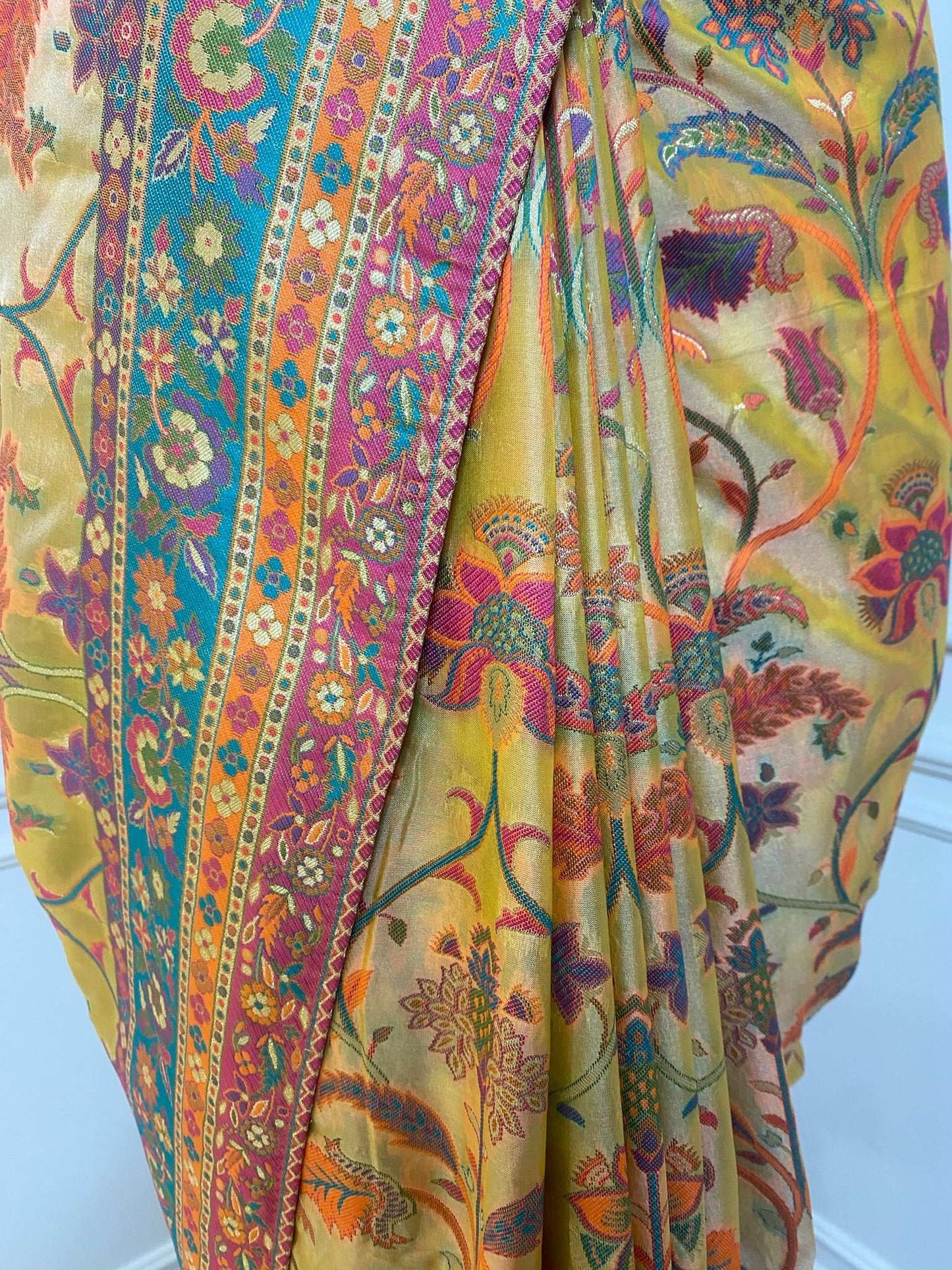 yellow Khaddi weaving saree
