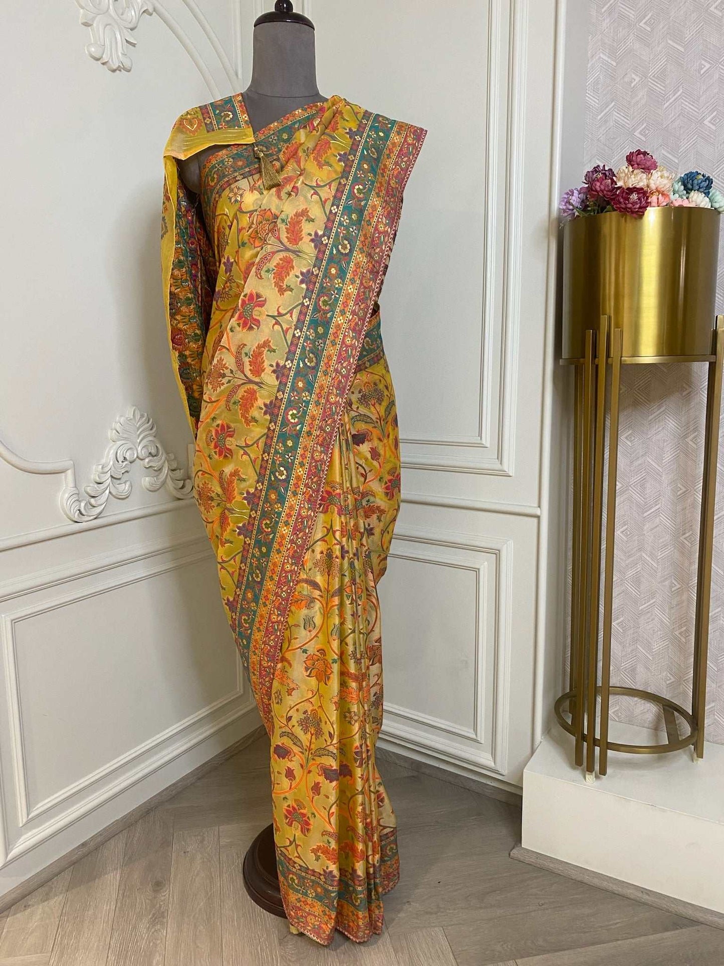 yellow Khaddi weaving saree