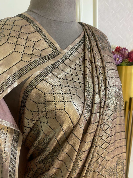 IMPORTED LYCRA SAREE WITH BLACK SIRVOSKI WORK