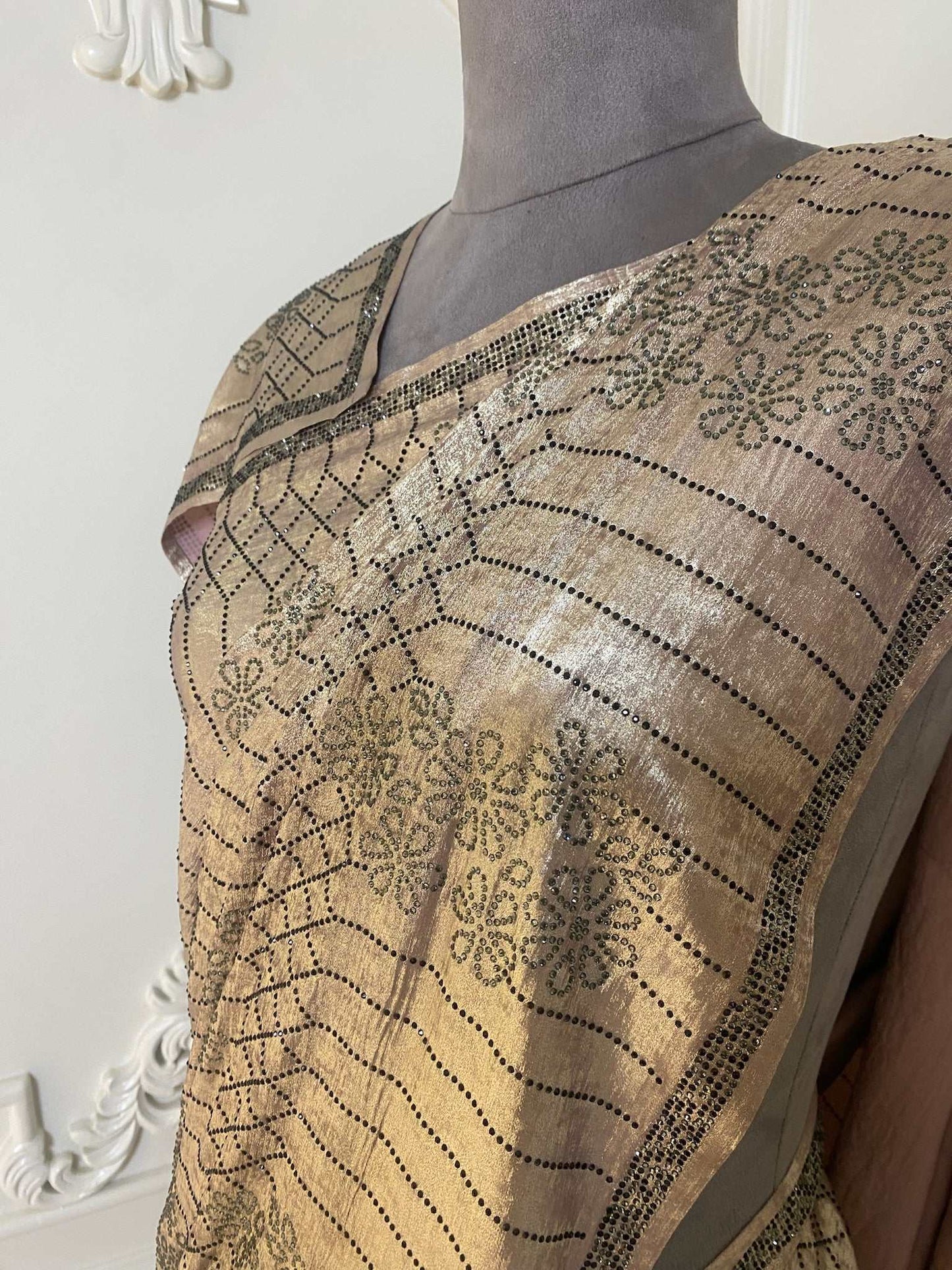 IMPORTED LYCRA SAREE WITH BLACK SIRVOSKI WORK