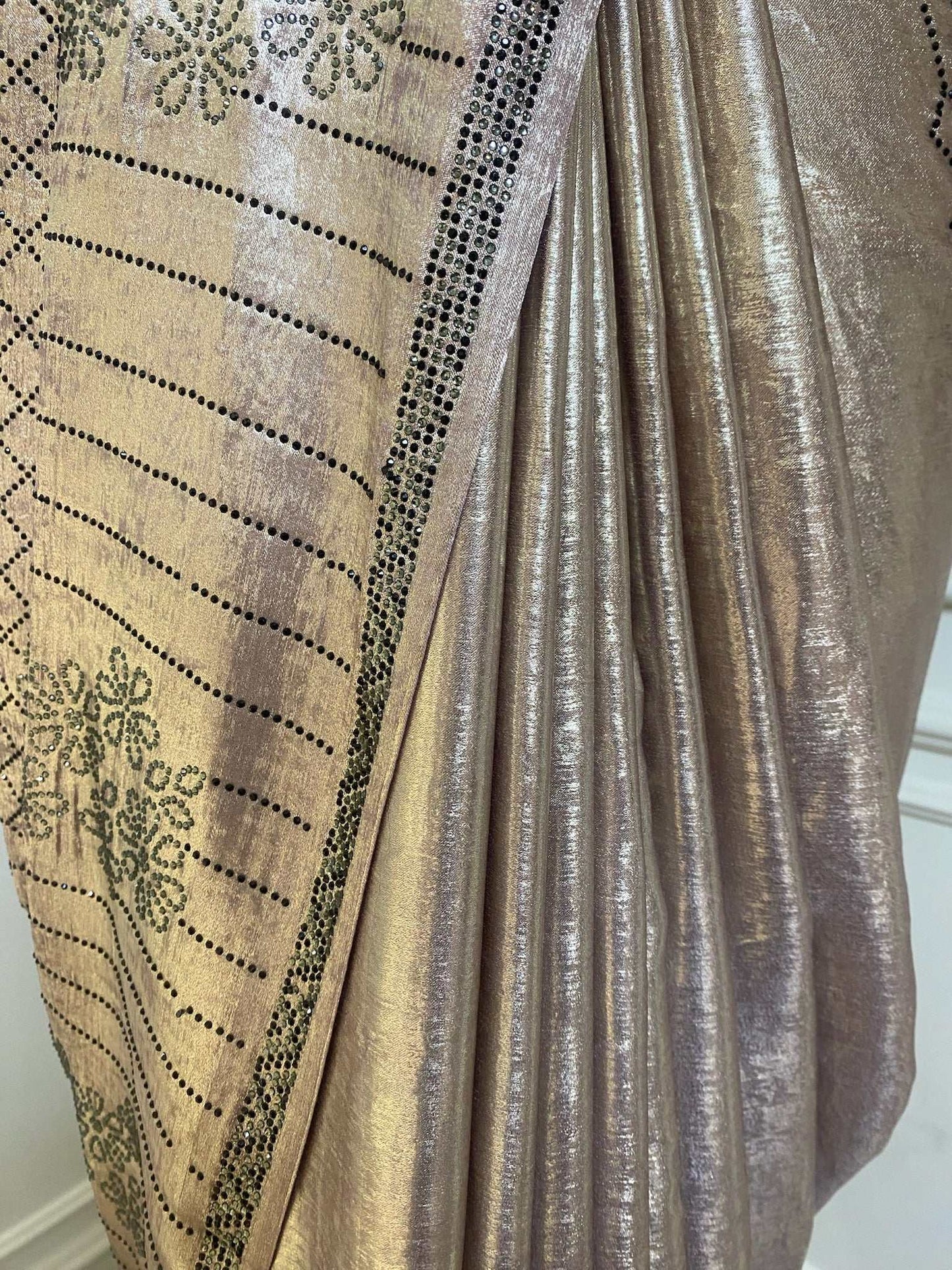 IMPORTED LYCRA SAREE WITH BLACK SIRVOSKI WORK