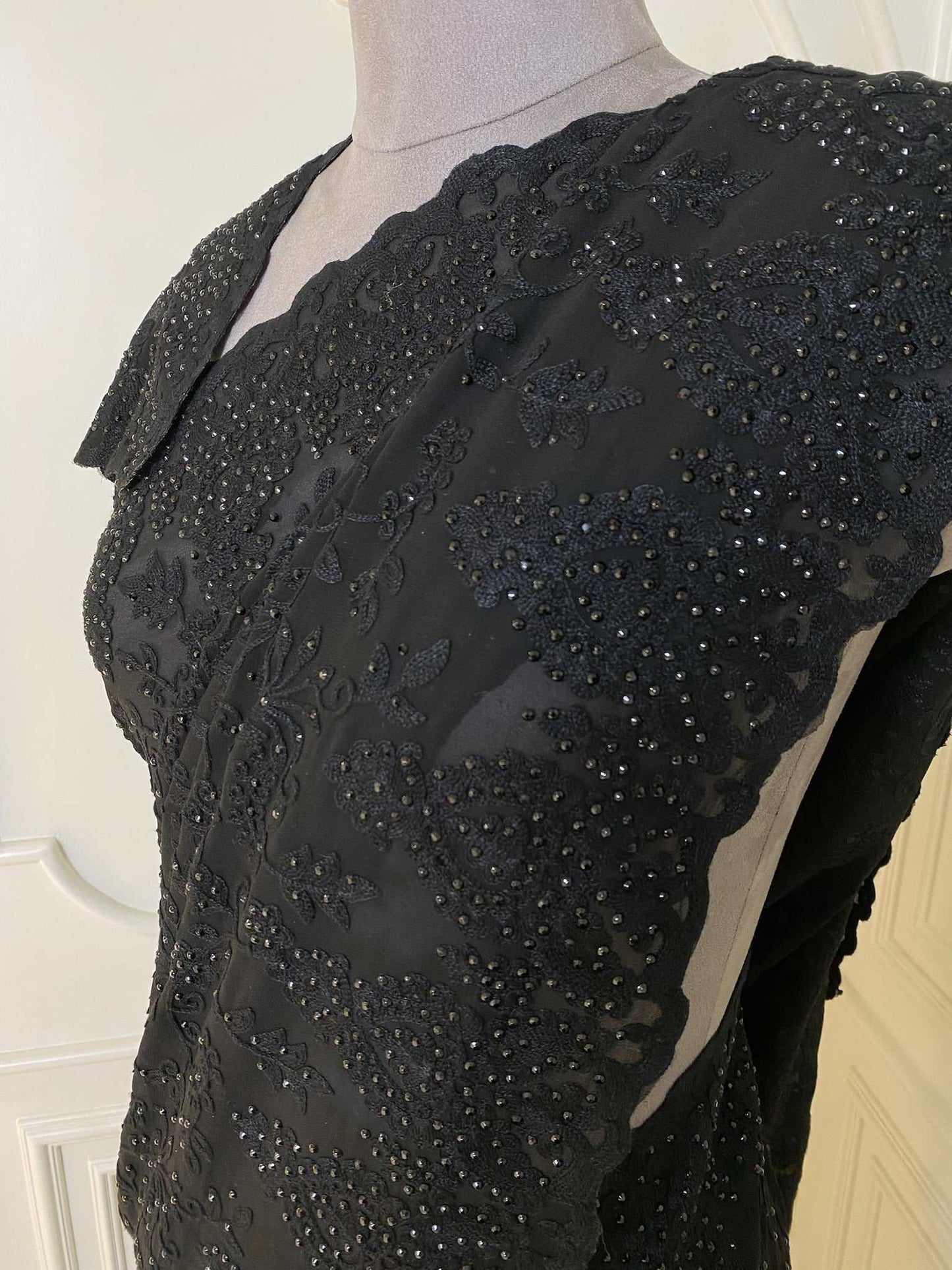 BLACK OVER ALL THREAD WORK JAAL SAREE