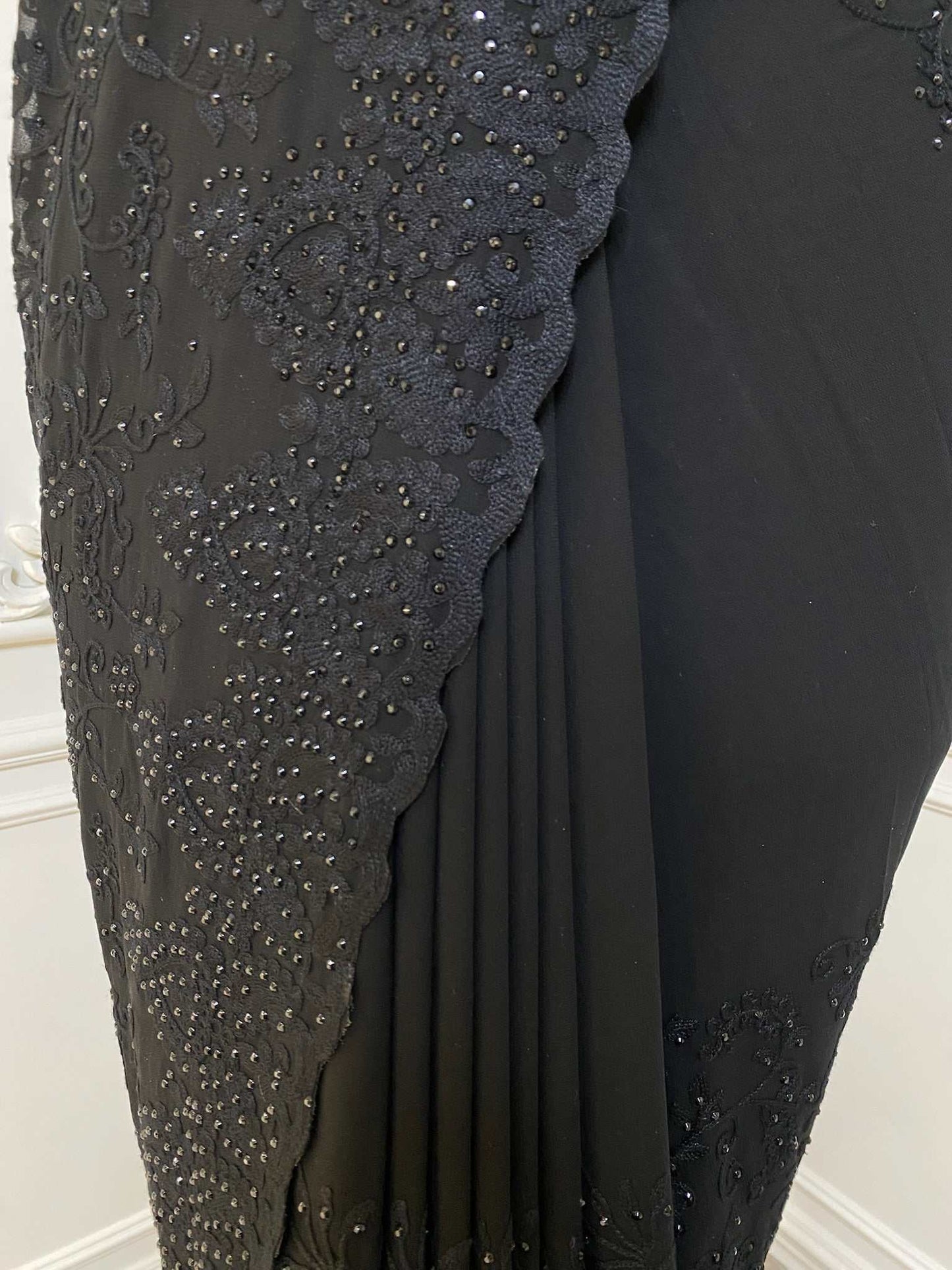 BLACK OVER ALL THREAD WORK JAAL SAREE