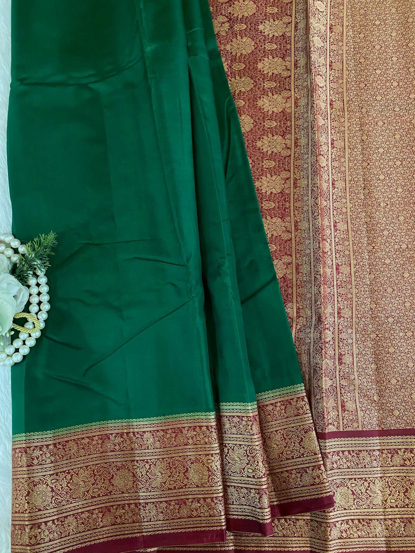 Bottle Green Zariwork Pure Silk Saree