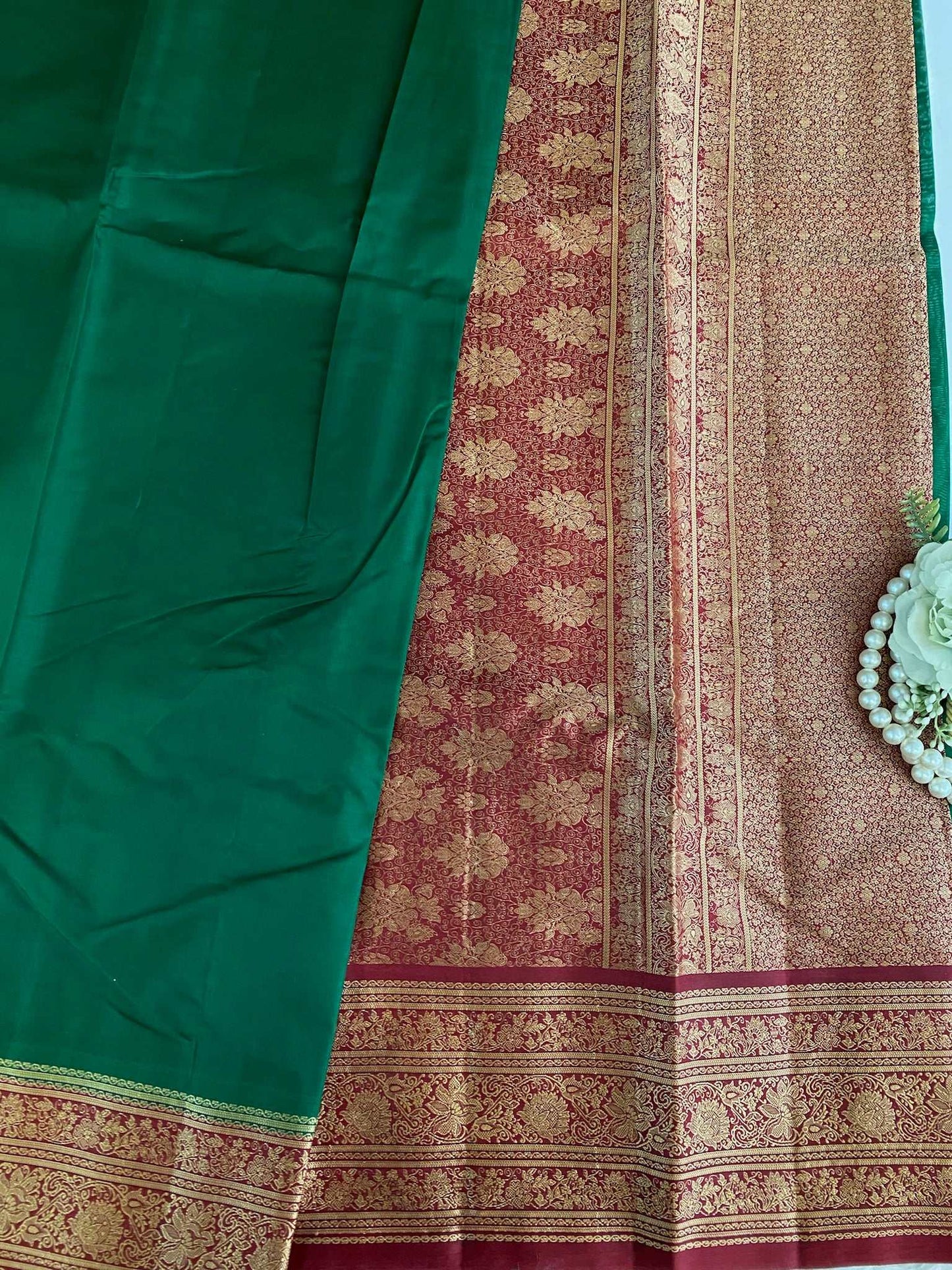 Bottle Green Zariwork Pure Silk Saree
