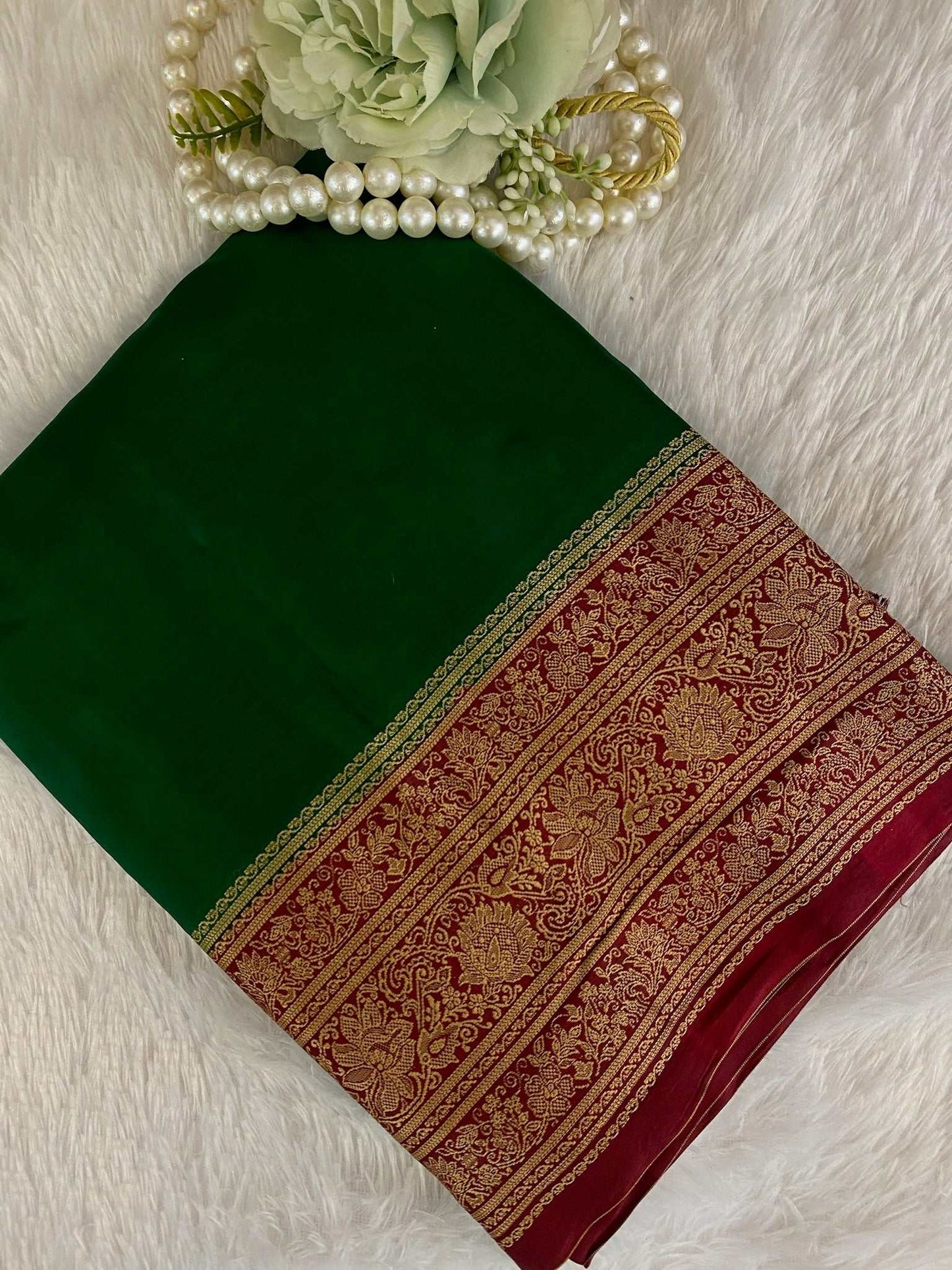 Bottle Green Zariwork Pure Silk Saree