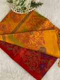 Red yellow Madhubani silk