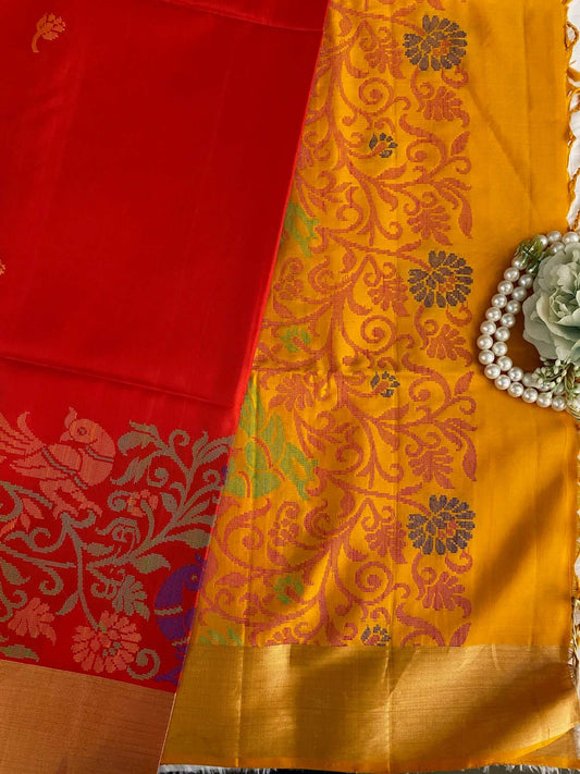 Red yellow Madhubani silk
