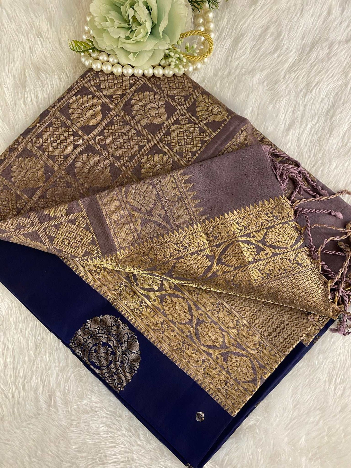 Midnight Blue zari work silk saree