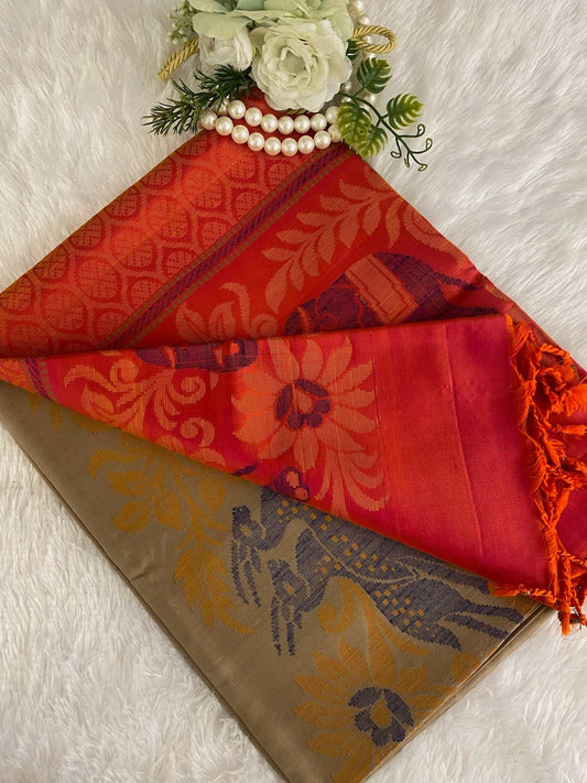Chiku Madhubani pure silk saree