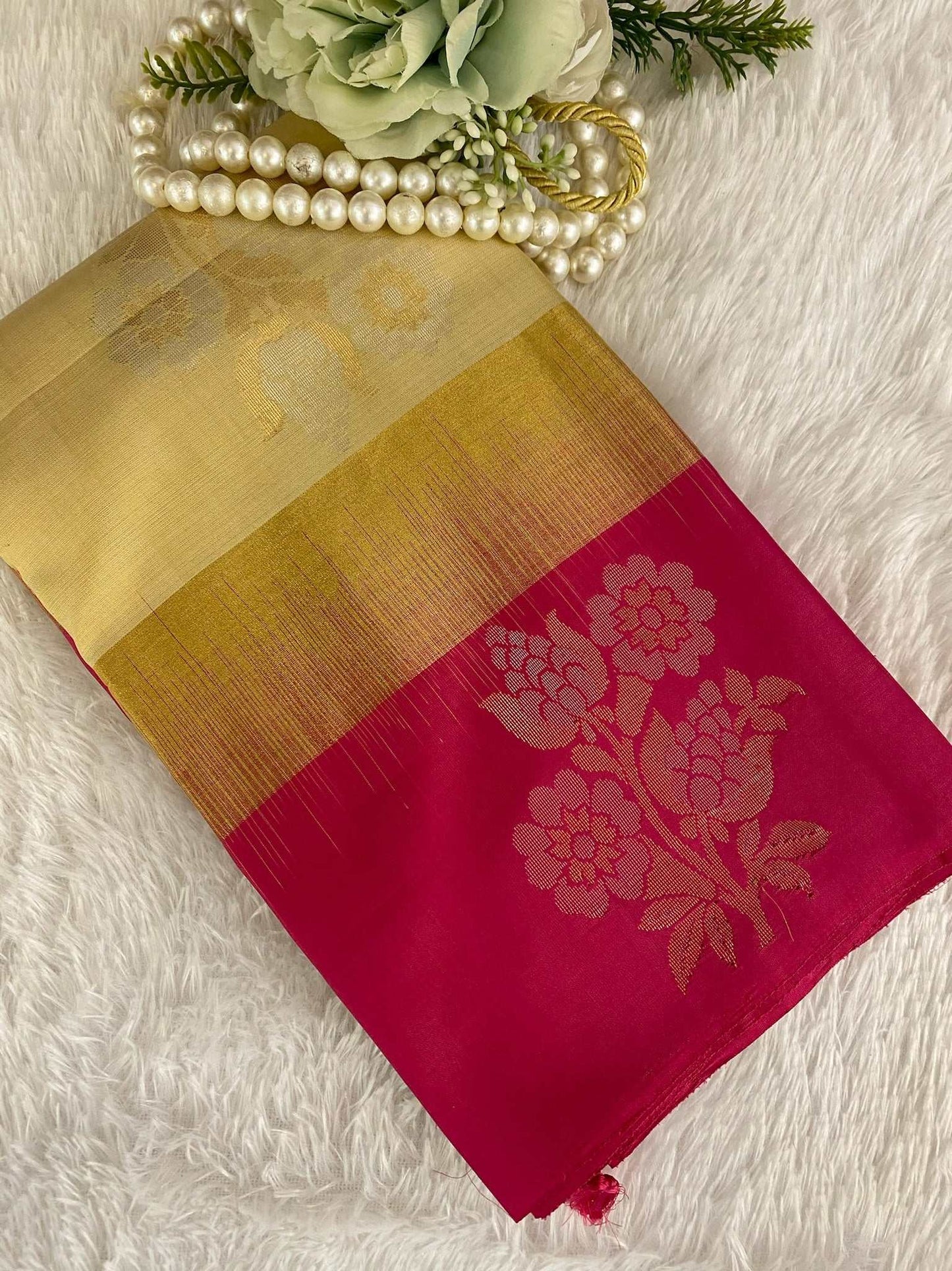 Cream and pink Zariwork Pure Silk Saree