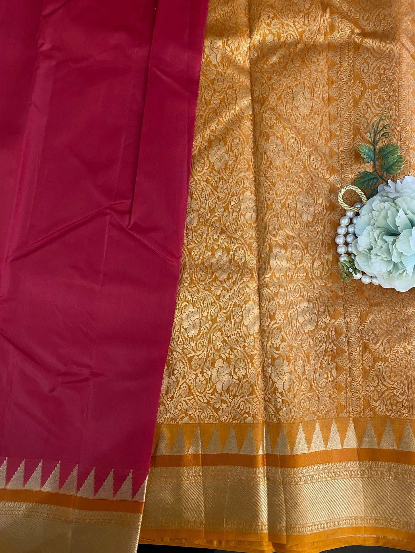 Red Yellow  Zariwork Pure Silk Saree