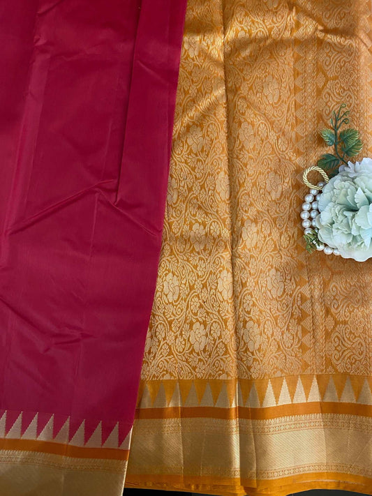 Red Yellow  Zariwork Pure Silk Saree