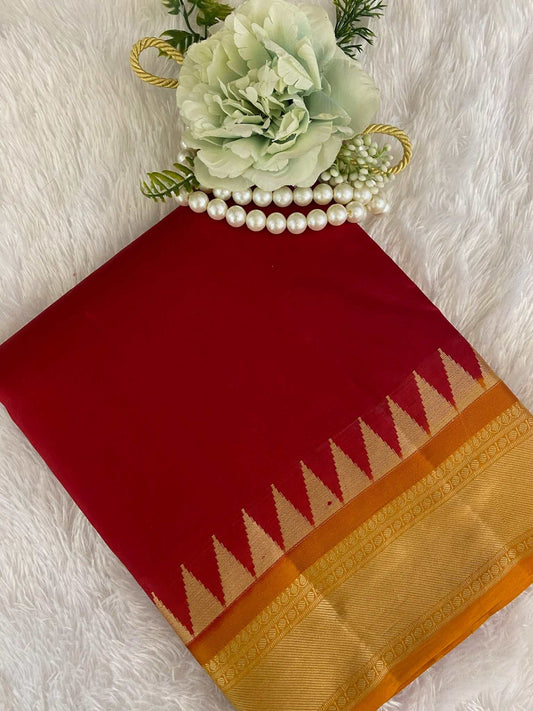 Red Yellow  Zariwork Pure Silk Saree