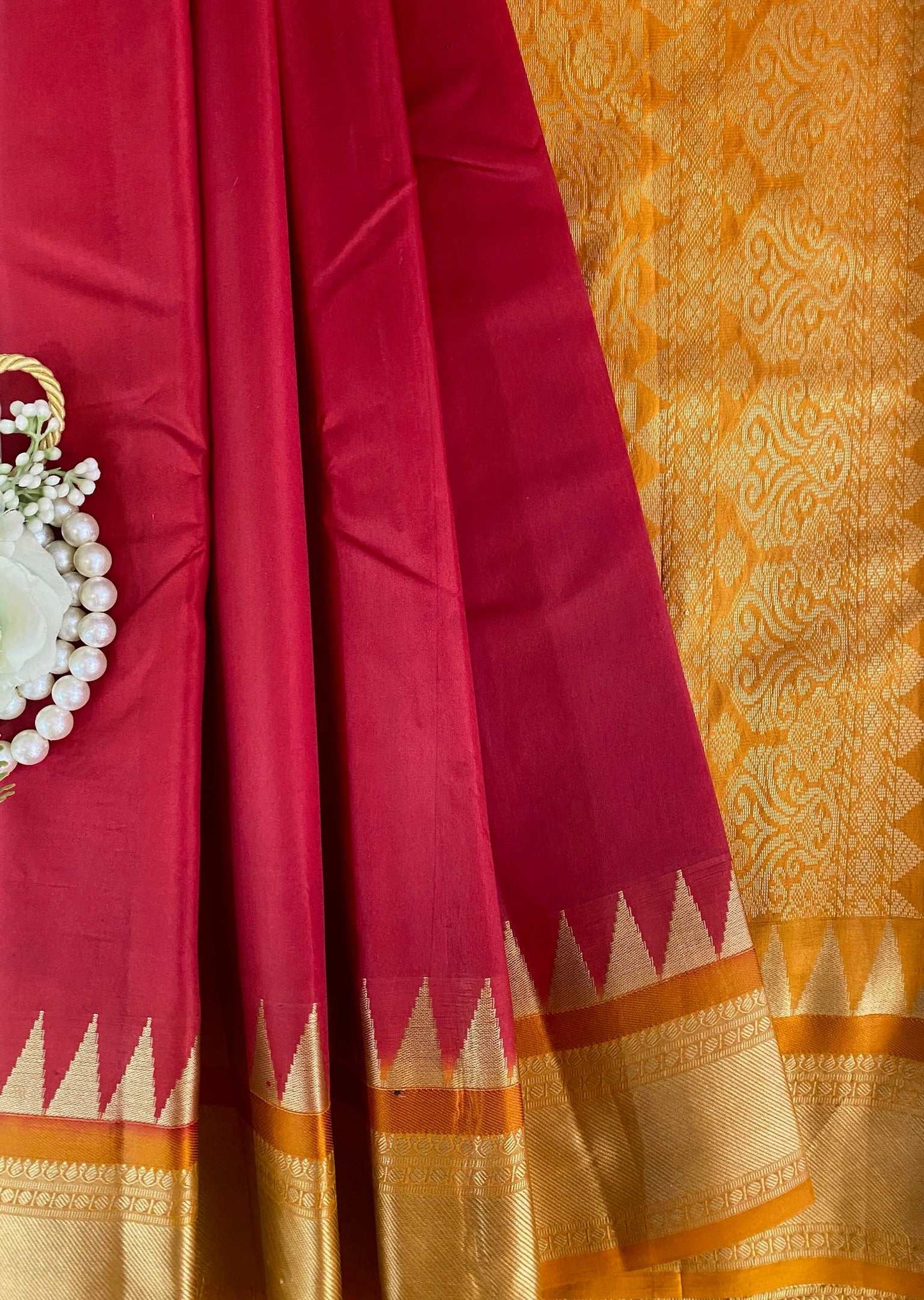Red Yellow  Zariwork Pure Silk Saree