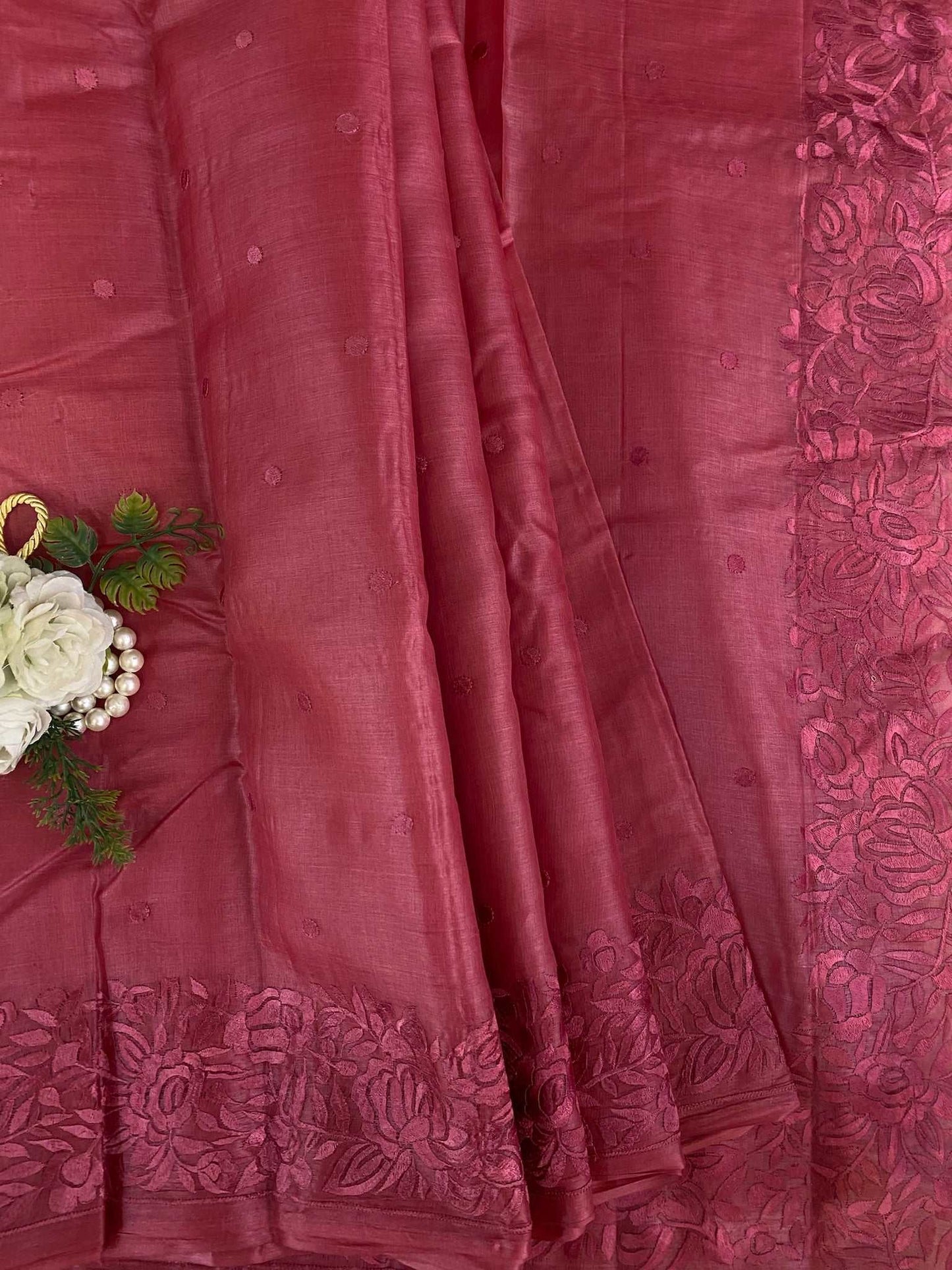 Pink pure tussar silk saree