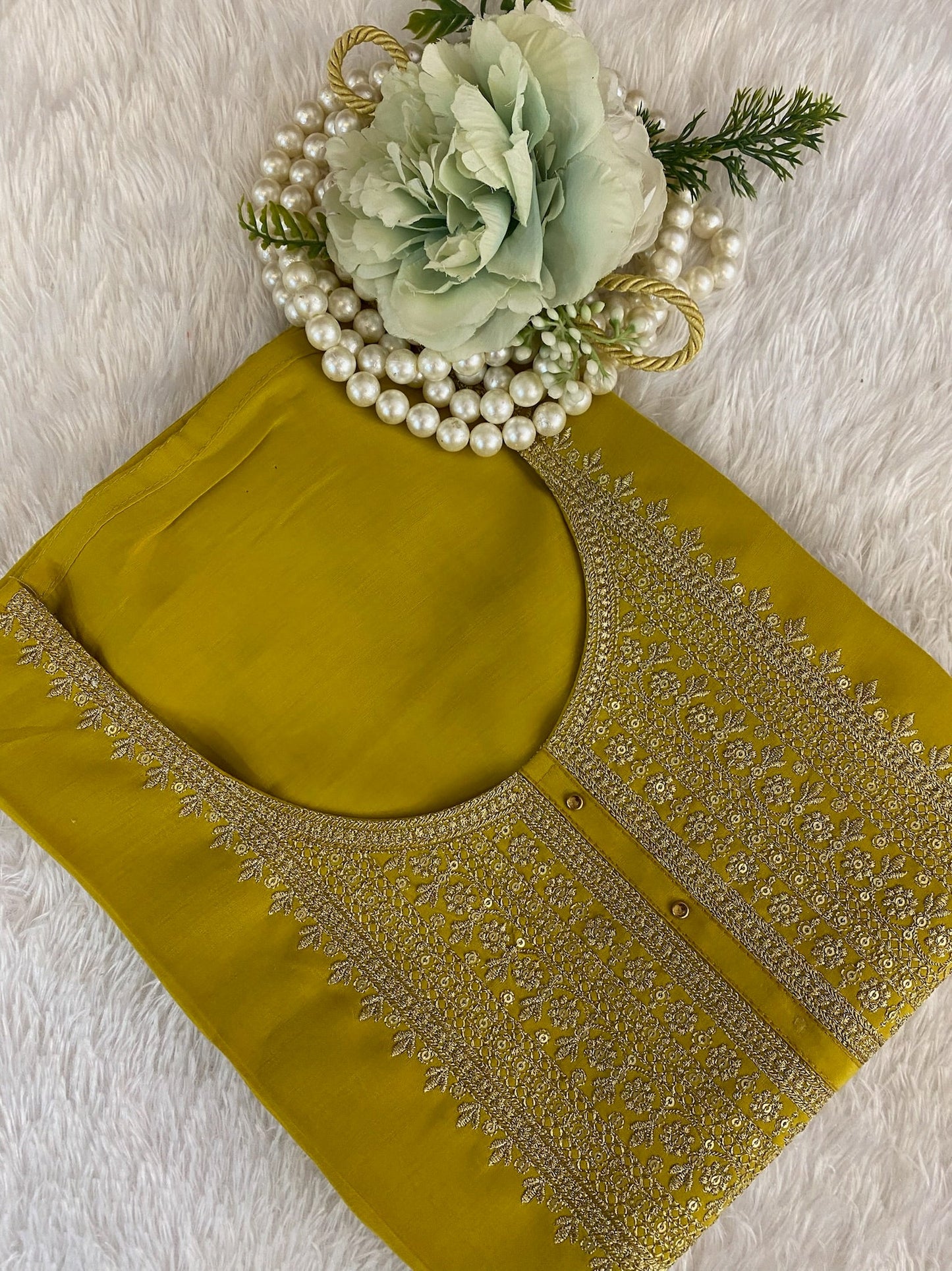 Mehndi Thread Work Semi Crepe Unstitched Salwar Suit