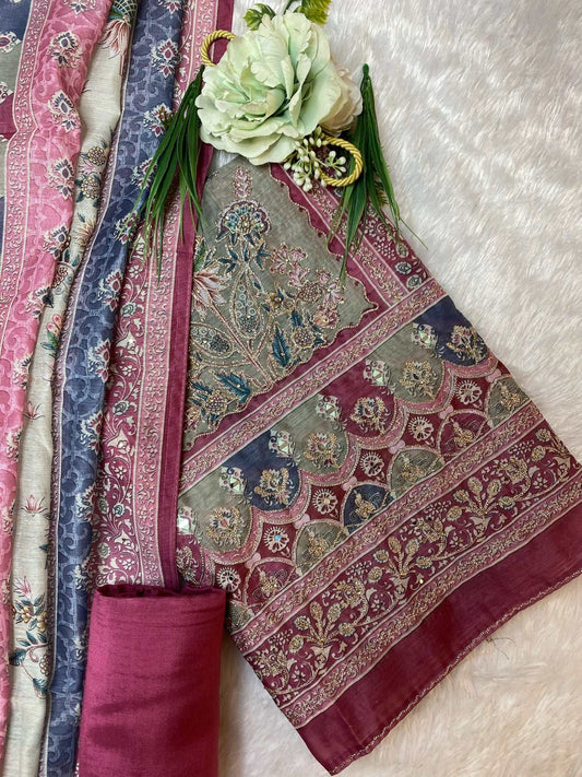 CHANDERI SUIT WITH ZARI EMBROIDERY