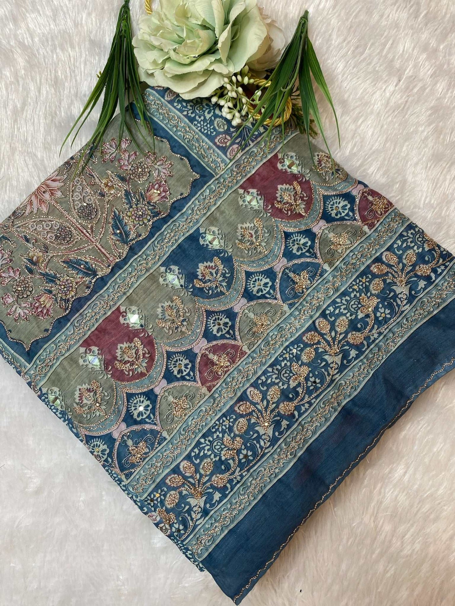 CHANDERI SUIT WITH ZARI EMBROIDERY
