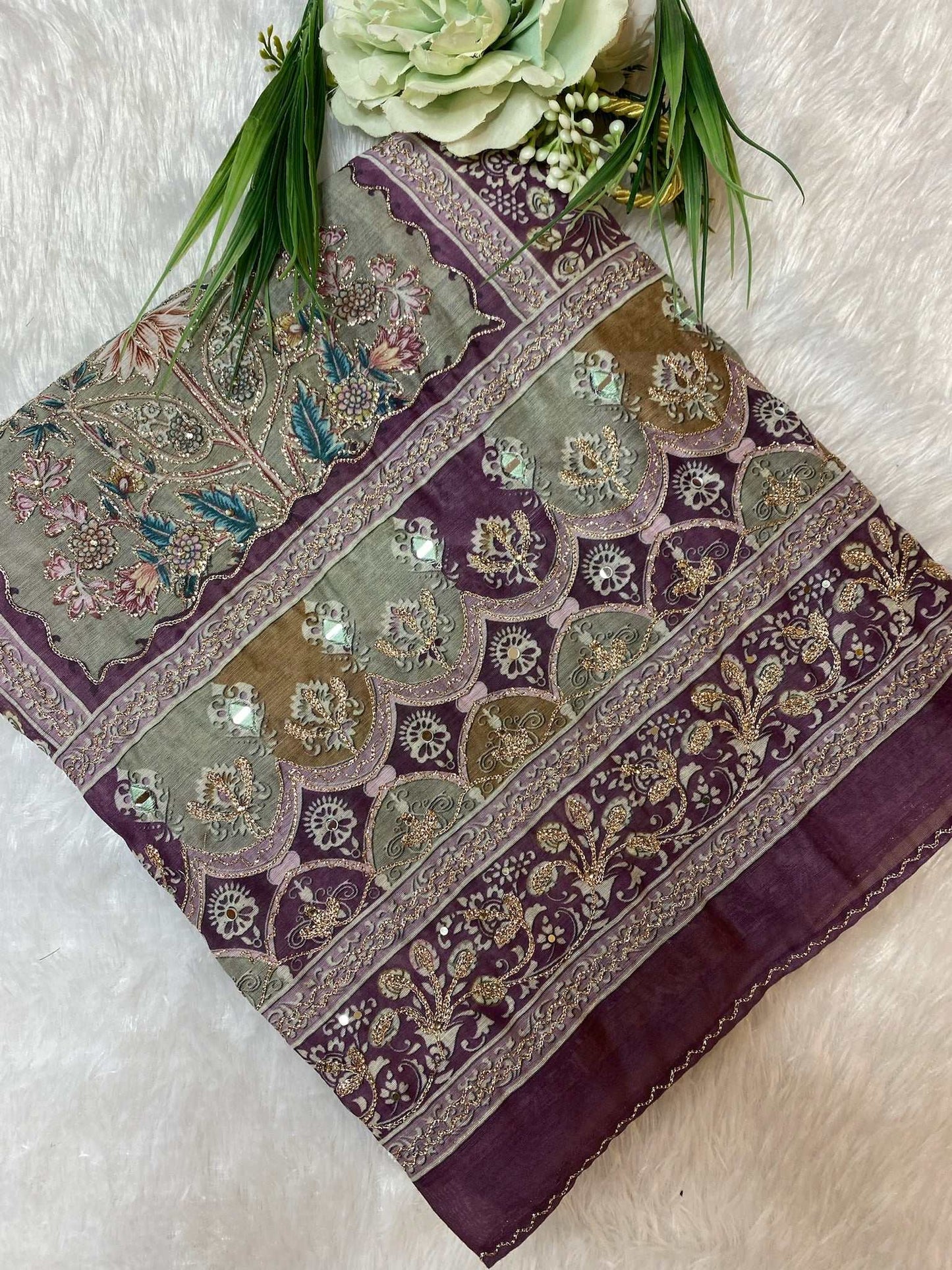 CHANDERI SUIT WITH ZARI EMBROIDERY