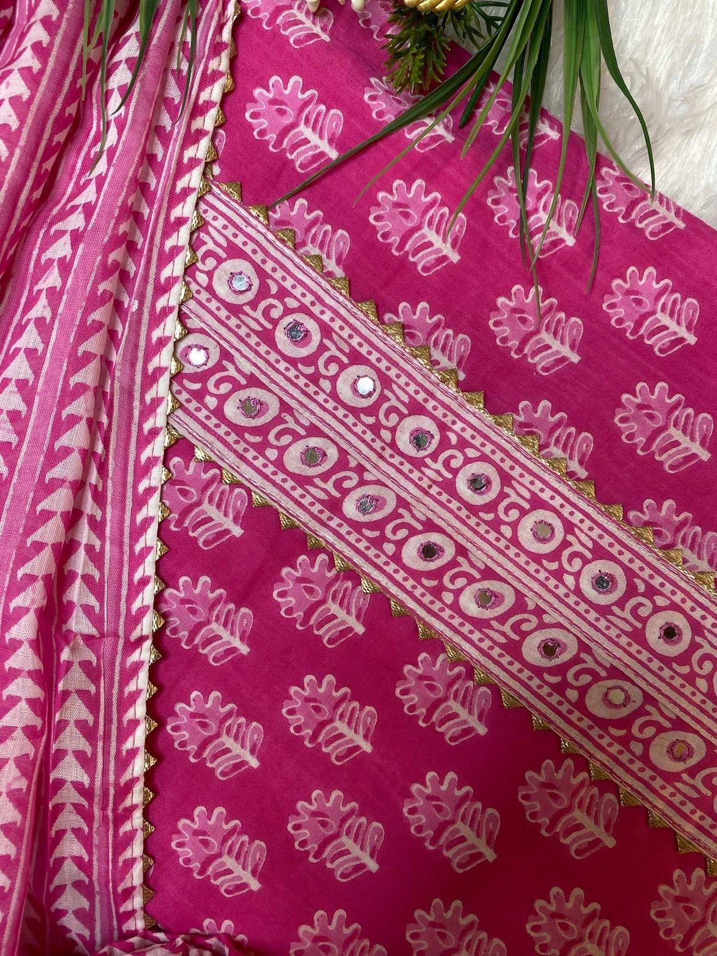 BRIGHT PINK COTTON DUPTTA SUIT
