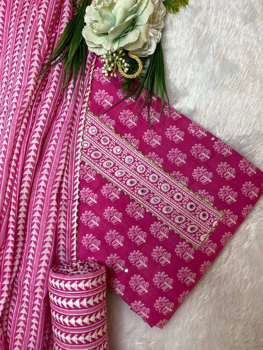 BRIGHT PINK COTTON DUPTTA SUIT