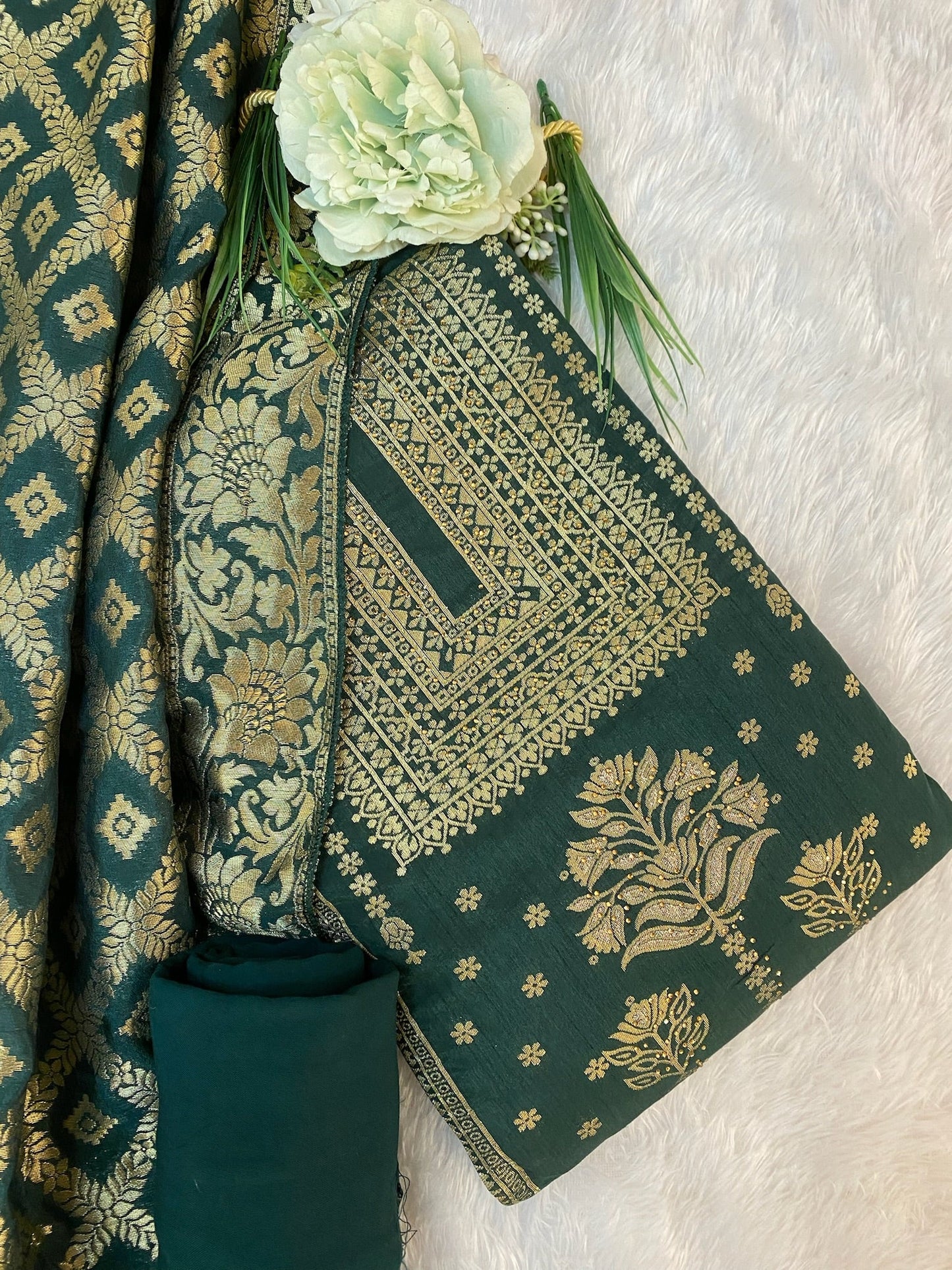 GREEN BANARASI SILK SUIT