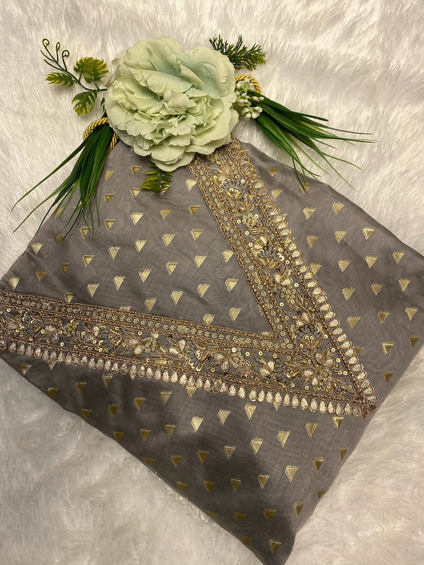 V SHAPPED NECK CHANDERI SUIT