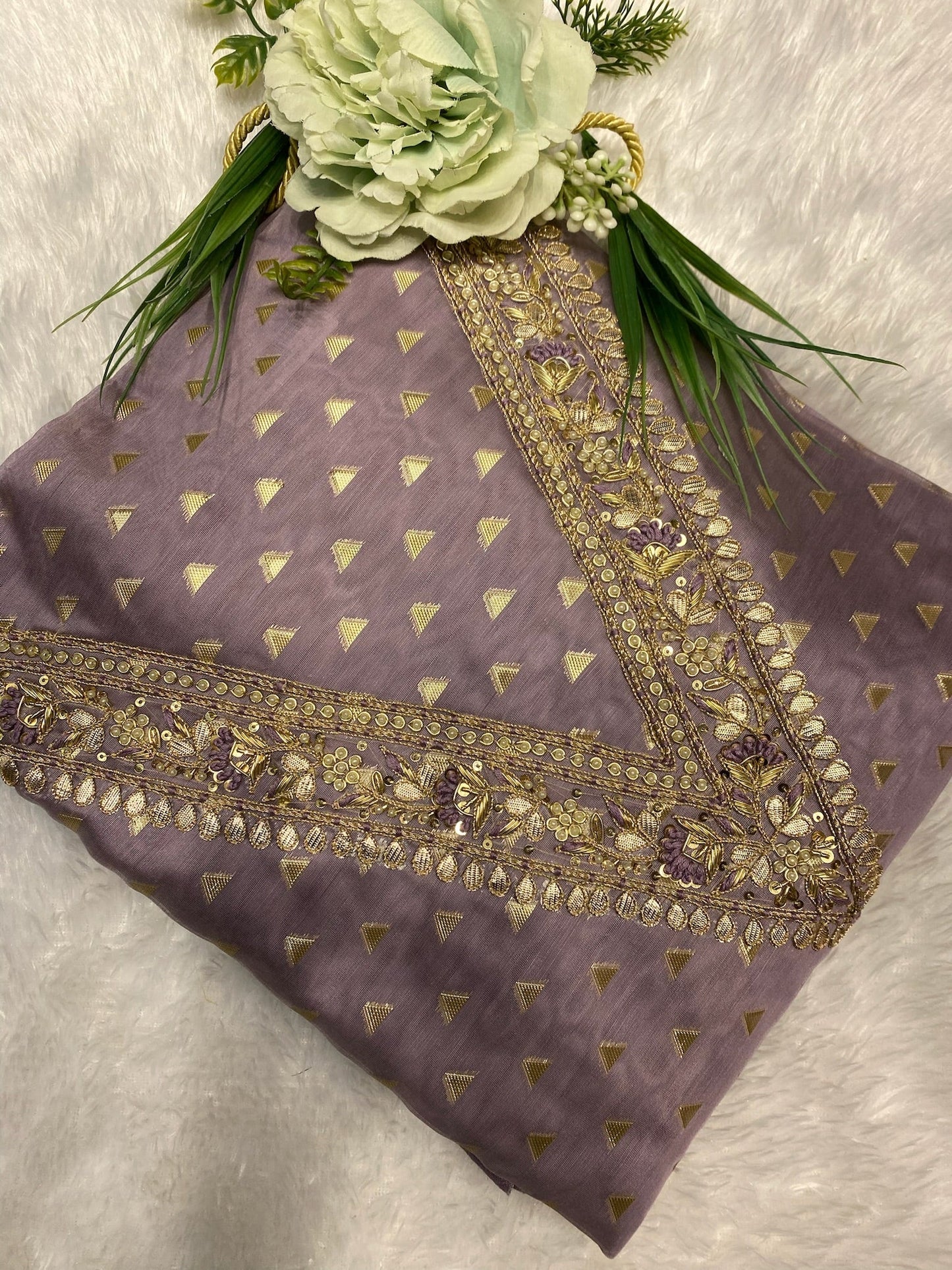 V SHAPPED NECK CHANDERI SUIT