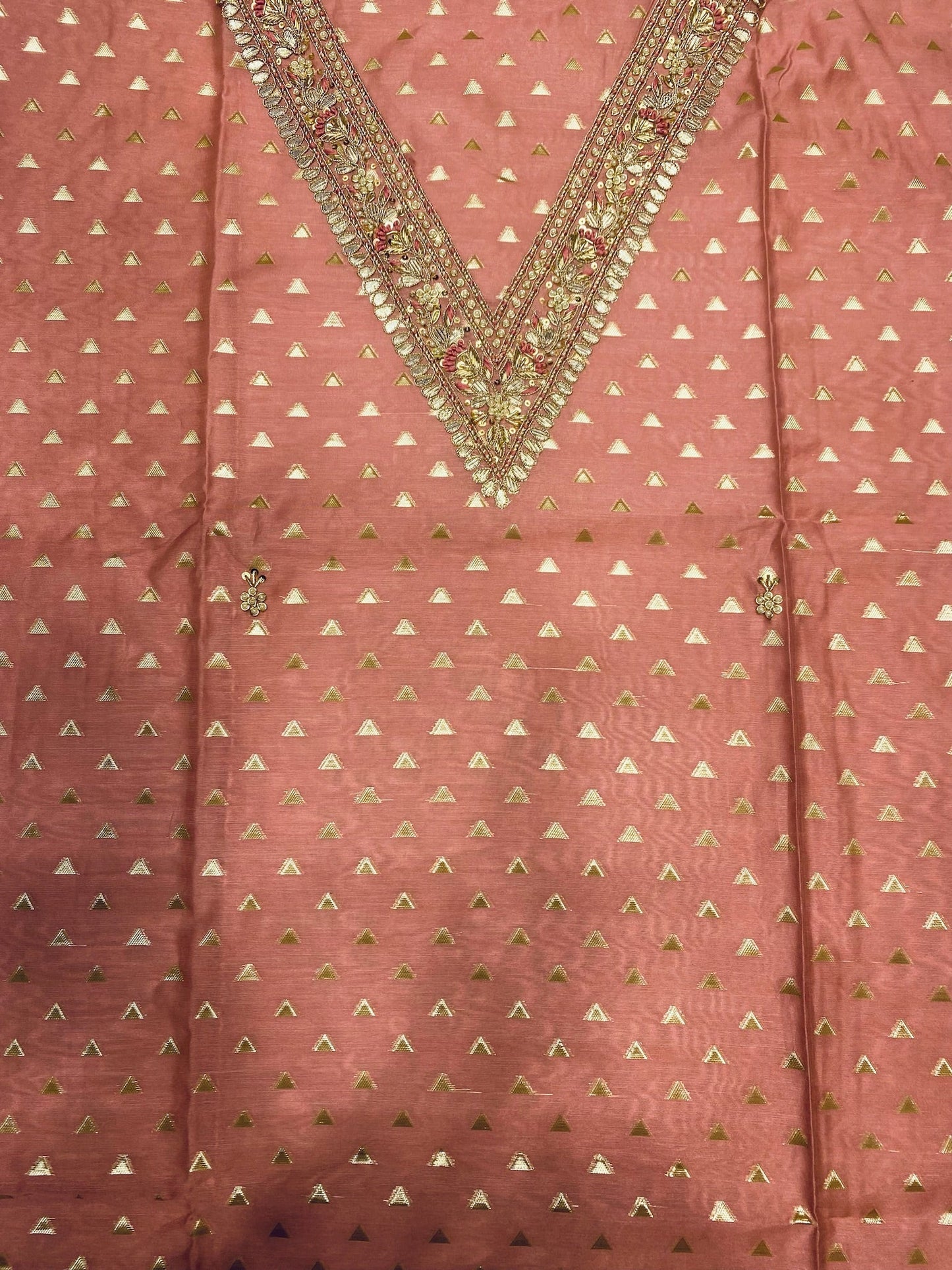 V SHAPPED NECK CHANDERI SUIT