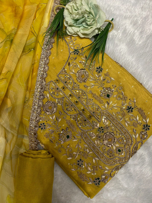 Yellow ochre chanderi suit