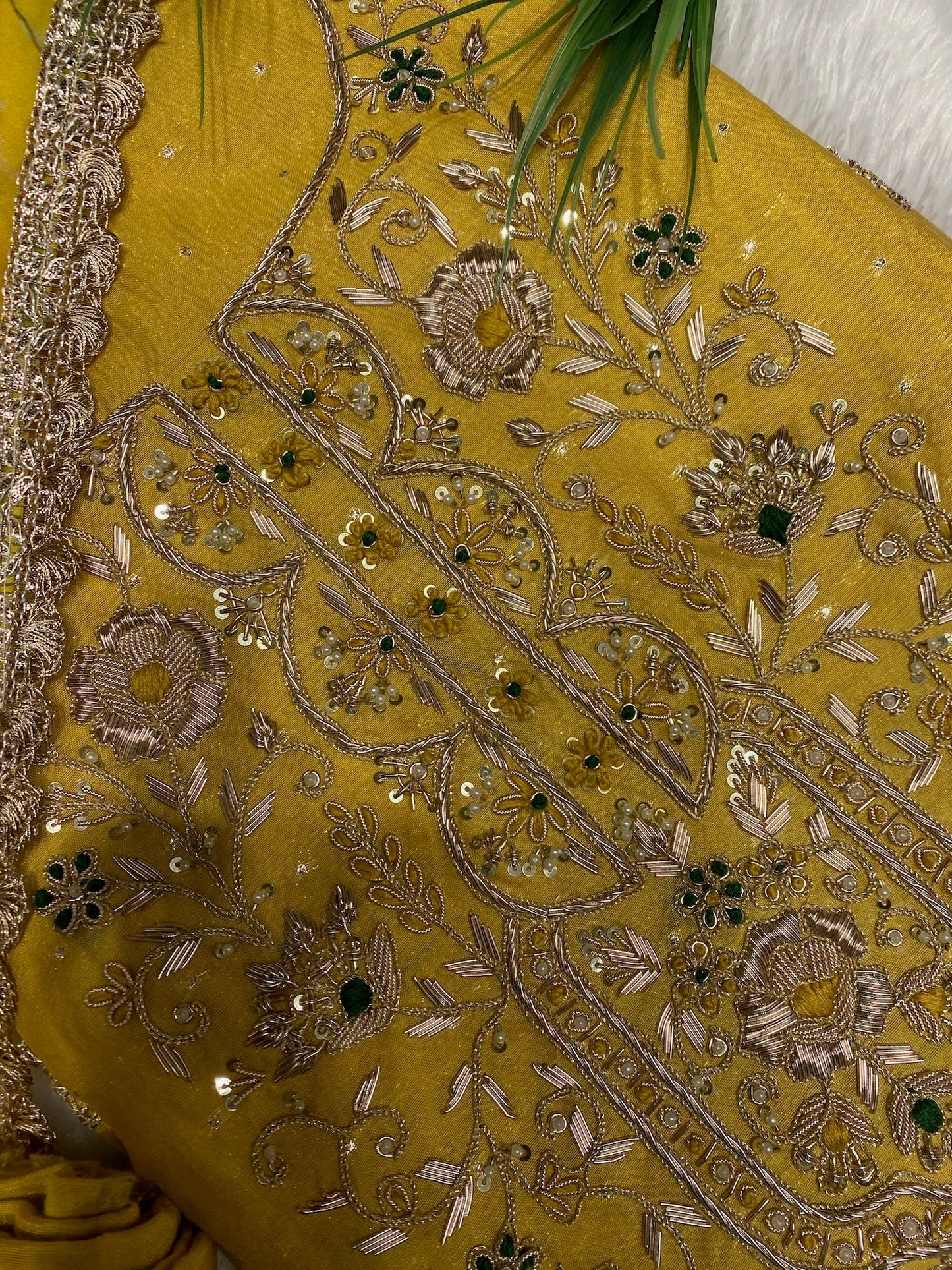 Yellow ochre chanderi suit