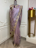 lilac organza saree with goat Zari work