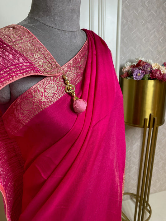 PLAIN BORDER CHINNON FABRIC SAREE