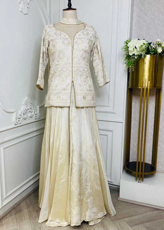 Ivory Embroidered Designer Saree with Cape Blouse