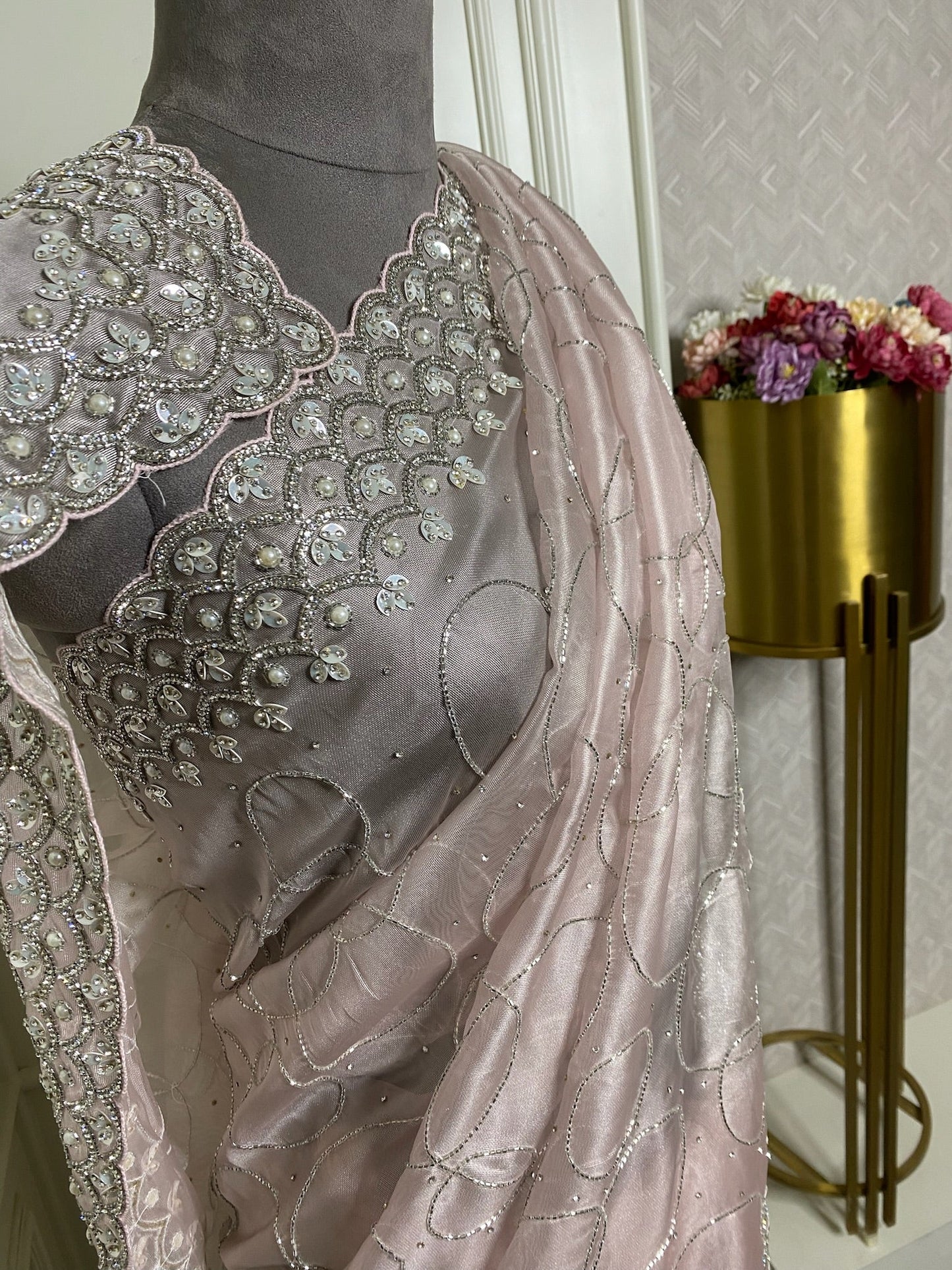 ROSE GOLD HAND WORK ORGANZA SAREE