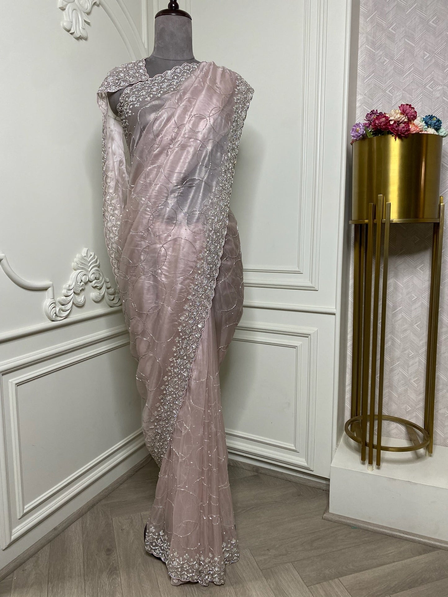 ROSE GOLD HAND WORK ORGANZA SAREE